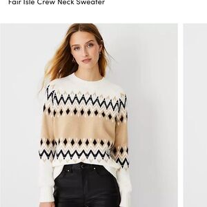 Fair Isle Crew Neck Sweater - Cream and Black